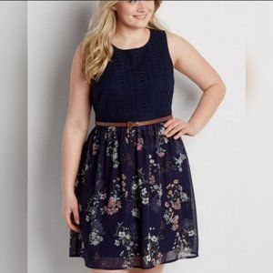 *FLASH SALE* Maurices Crochet Floral Chiffon Dress Navy Minus Belt